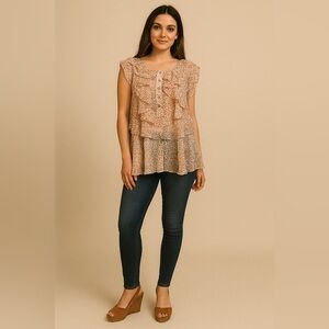Bensoni Ruffled Chiffon Blouse | Size 6 | Soft Animal Print Top